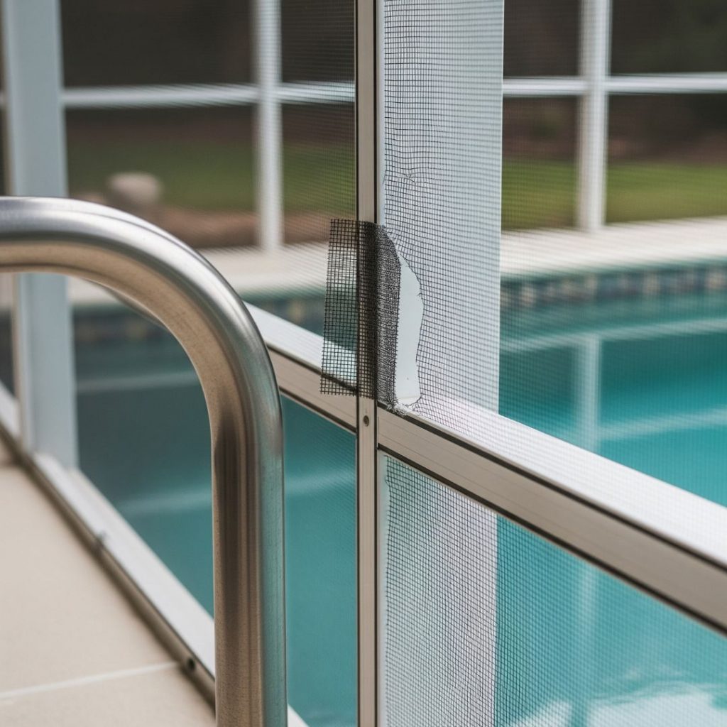 close up of pool railing
