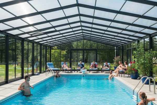 a screen around and outdoor pool