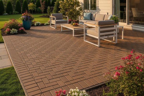 beautiful patio in backyard of home